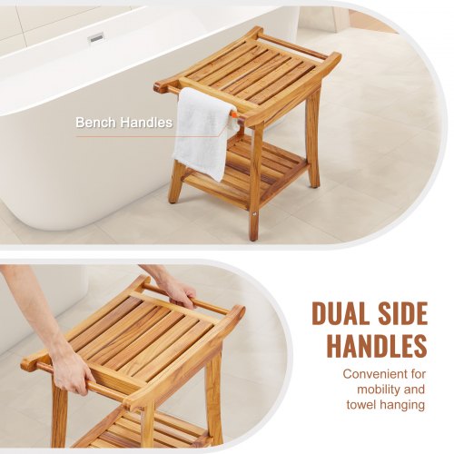 Teak Shower Bench 22 x 144 x 18.5 in Waterproof Wood Shower Stool with Storage