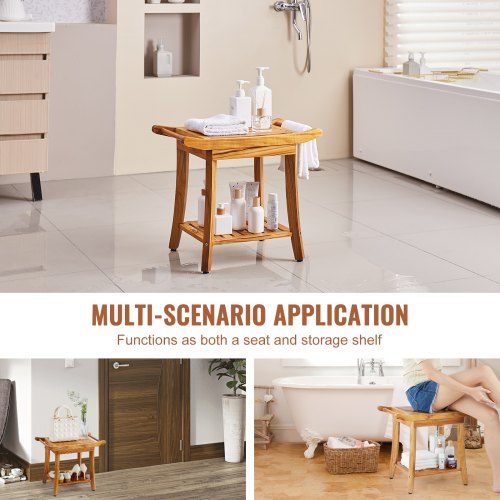 Teak Shower Bench 22 x 144 x 18.5 in Waterproof Wood Shower Stool with Storage