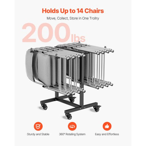 Folding Chair Rack 200 LBS Capacity Tshape Chair Cart for 14 Chairs