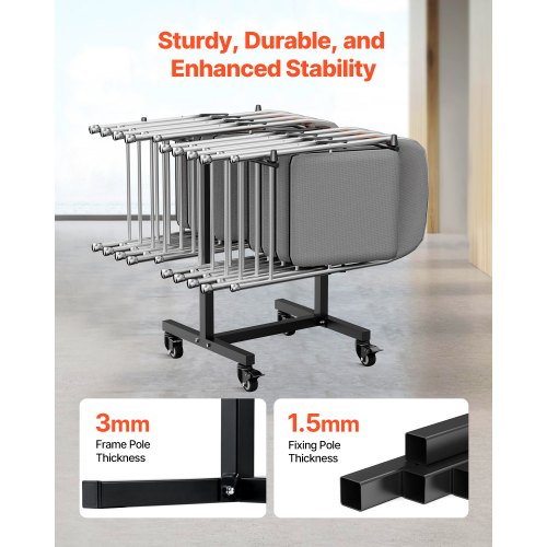 Folding Chair Rack 200 LBS Capacity Tshape Chair Cart for 14 Chairs
