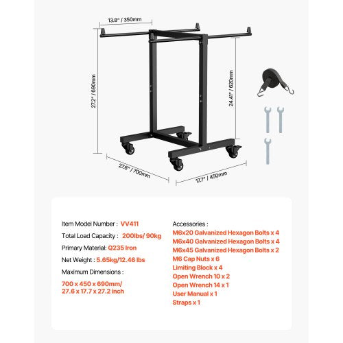 Folding Chair Rack 200 LBS Capacity Tshape Chair Cart for 14 Chairs