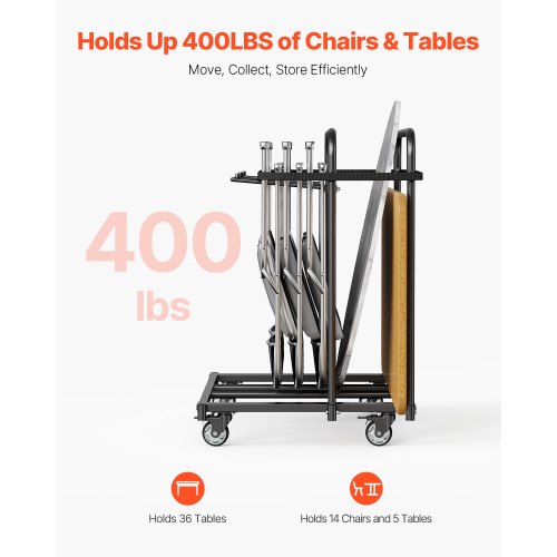 Folding Chair Rack 400 LBS Capacity Heavyduty Chair Cart for 5 Tables14