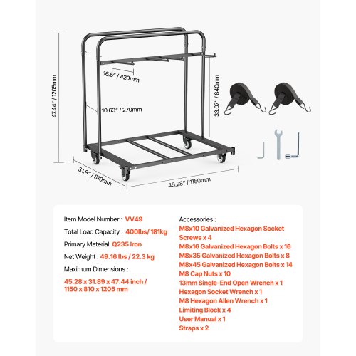 Folding Chair Rack 400 LBS Capacity Heavyduty Chair Cart for 5 Tables14