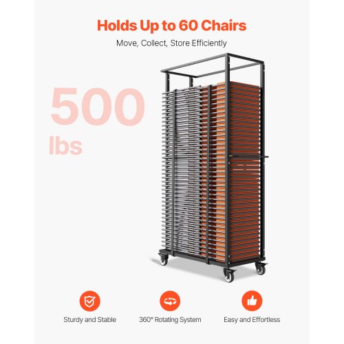 Folding Chair Rack 500 LBS Capacity Heavyduty Chair Cart for 60 Chairs