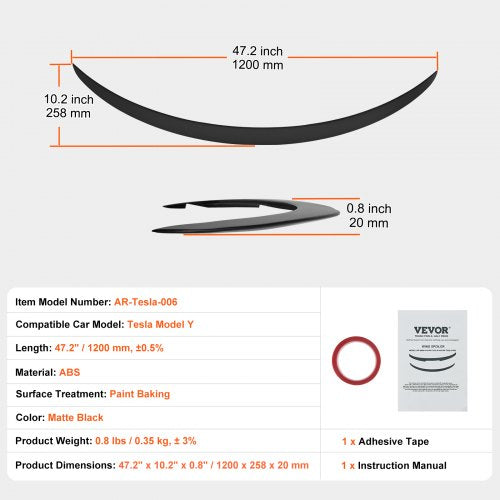GT Wing Car Spoiler 47.2 inch Spoiler Compatible With Tesla Model Y High