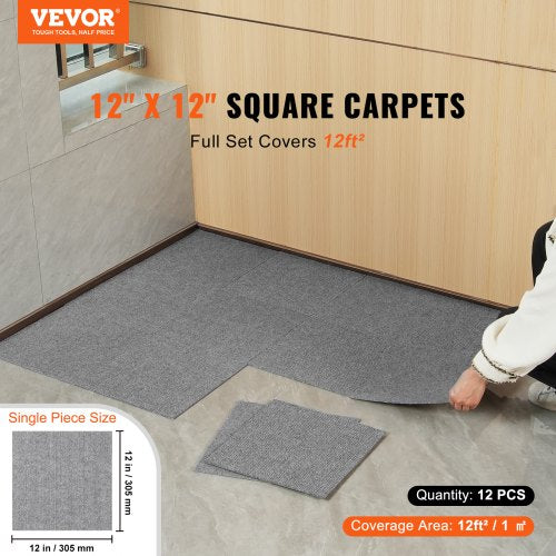 Carpet Tiles Peel and Stick 12” x 12” Squares Self Adhesive Carpet Floor