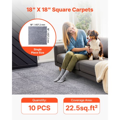 Carpet Tiles 18x18 inch 10 Pack Peel and Stick Carpet Square Rug Self