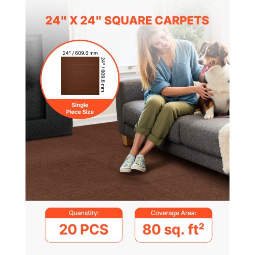 Carpet Tiles 24x24 inch 20 Pack Peel and Stick Carpet Square Rug Self