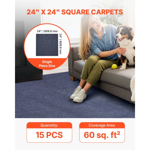 Carpet Tiles 24x24 inch 15 Pack Peel and Stick Carpet Square Rug Self