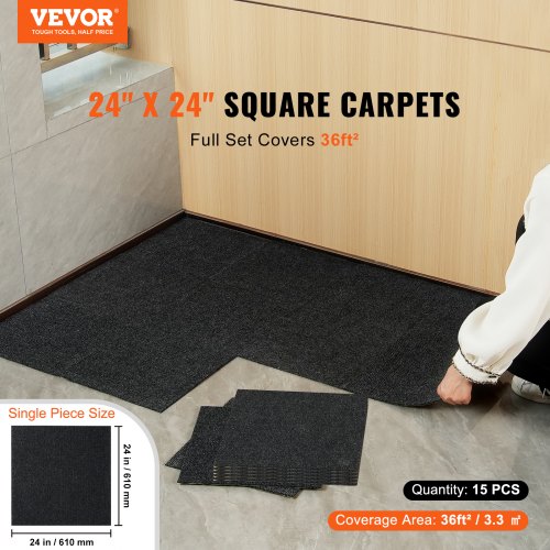 Carpet Tiles Peel and Stick 24” x 24” Squares Self Adhesive Carpet Floor