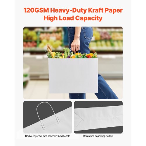 Kraft Paper Bags with Handles 100Pcs 16 x 6 x 12 in Large Paper Grocery