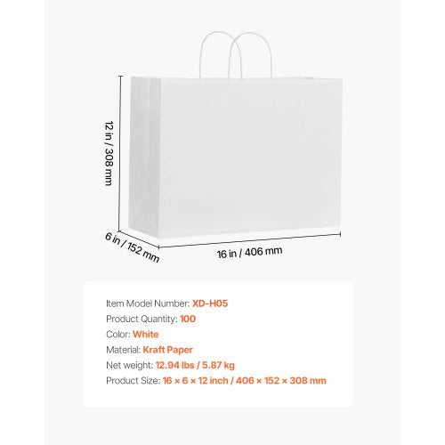 Kraft Paper Bags with Handles 100Pcs 16 x 6 x 12 in Large Paper Grocery