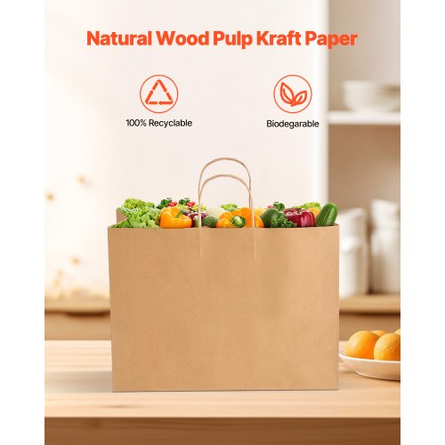 Kraft Paper Bags with Handles 100Pcs 16 x 6 x 12 in Large Paper Grocery