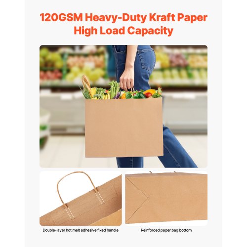 Kraft Paper Bags with Handles 100Pcs 16 x 6 x 12 in Large Paper Grocery