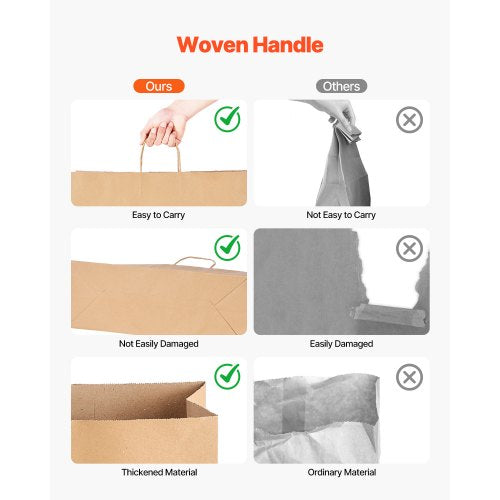 Kraft Paper Bags with Handles 100Pcs 16 x 6 x 12 in Large Paper Grocery