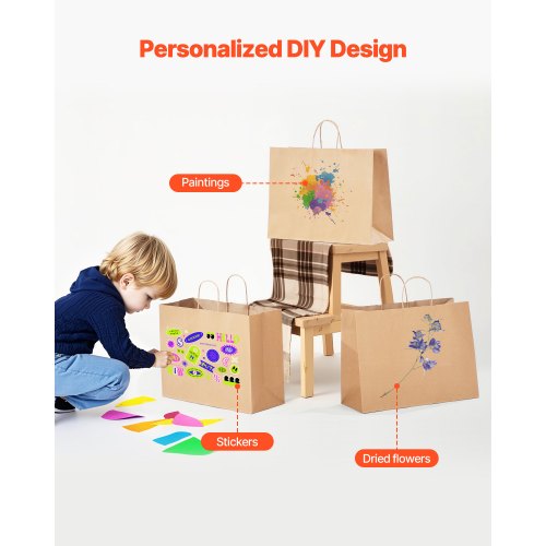 Kraft Paper Bags with Handles 100Pcs 16 x 6 x 12 in Large Paper Grocery