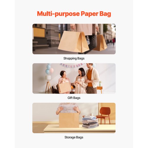 Kraft Paper Bags with Handles 100Pcs 16 x 6 x 12 in Large Paper Grocery