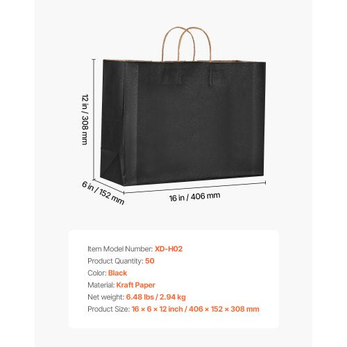 Kraft Paper Bags with Handles 50Pcs 16 x 6 x 12 in Large Paper Grocery