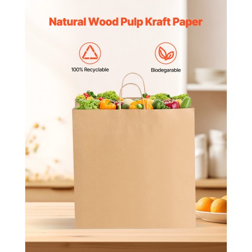 Kraft Paper Bags with Handles 100Pcs 18 x 7 x 19 in Large Paper Grocery