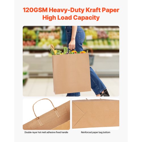 Kraft Paper Bags with Handles 100Pcs 18 x 7 x 19 in Large Paper Grocery