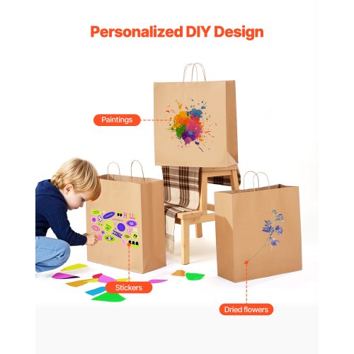 Kraft Paper Bags with Handles 100Pcs 18 x 7 x 19 in Large Paper Grocery