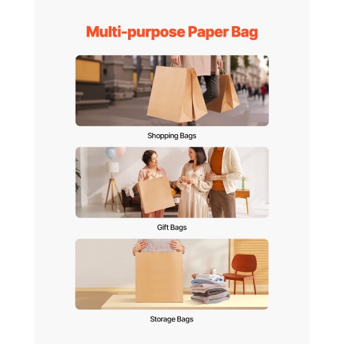 Kraft Paper Bags with Handles 100Pcs 18 x 7 x 19 in Large Paper Grocery