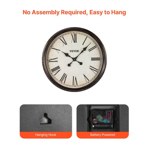 Wall Clock 20 in Wall Clock Roman Numerals Battery Operated Non Ticking