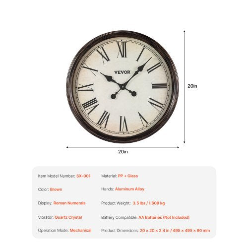 Wall Clock 20 in Wall Clock Roman Numerals Battery Operated Non Ticking