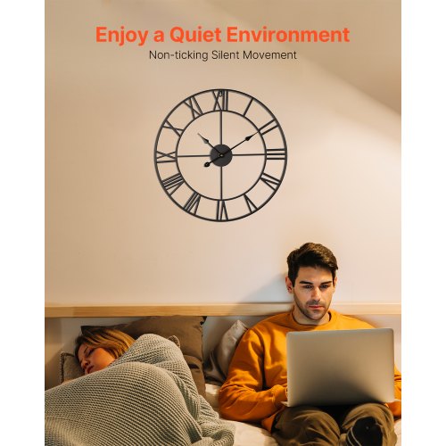 Wall Clock 24 in Wall Clock Roman Numerals Battery Operated Non Ticking