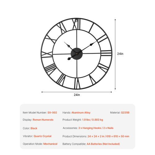 Wall Clock 24 in Wall Clock Roman Numerals Battery Operated Non Ticking