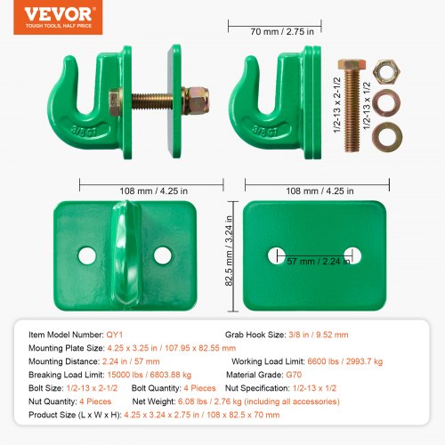 38 Tractor Bucket Hooks Grade 70 Forged Steel 2 Pack Bolt On Grab Hooks
