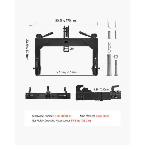 3Point Quick Hitch With 2 In Receiver 3000 Lbs Lift Capacity 3Pt 5 Level