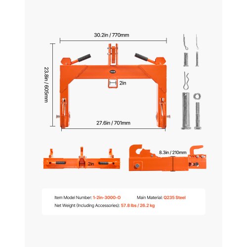 3Point Quick Hitch With 2 In Receiver 3000 Lbs Lift Capacity 3Pt 5 Level 64 8