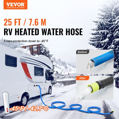 25ft Heated Water Hose for RV Heated Drinking Water Hose with Corrugated