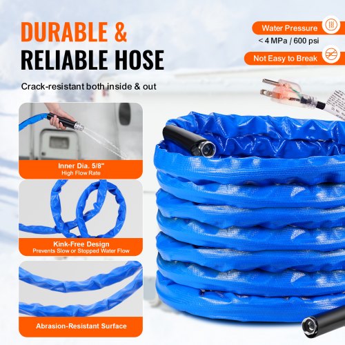 50ft Heated Water Hose for RV Heated Drinking Water Hose with Corrugated
