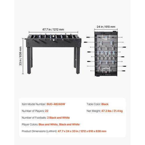Foosball Table 48 inch Standard Size Table Indoor Full Size Foosball