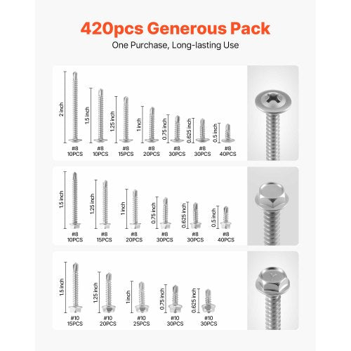 420 PCS Self Drilling Screws Stainless Steel 8 10 Sheet Metal Screw