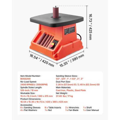 Oscillating Spindle Sander 2400Rpm Benchtop With 6 Sleeves 123 58 Stroke 154 X