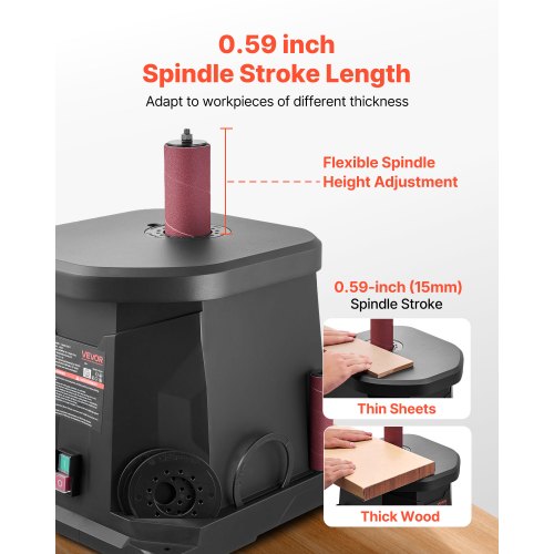 Oscillating Spindle Sander 2000RPM Benchtop Spindle Sander with 6 Sleeves
