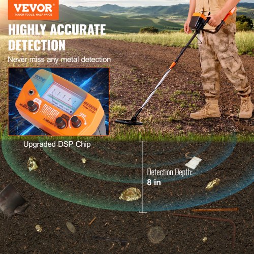 Metal Detector for Adults Kids 8 Inch Waterproof Search Coil with High