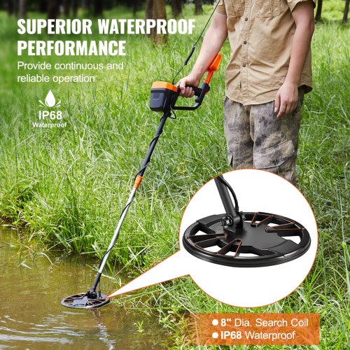 Metal Detector for Adults Kids 8 Inch Waterproof Search Coil with High