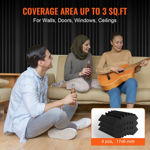 Acoustic Foam Panels 4 Pack 165 x 63 x 12 inches Adhesive High Density