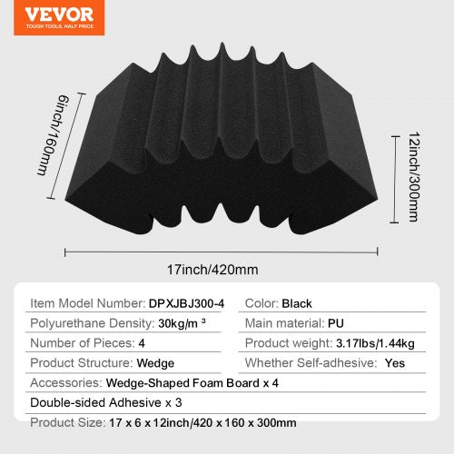 Acoustic Foam Panels 4 Pack 165 x 63 x 12 inches Adhesive High Density
