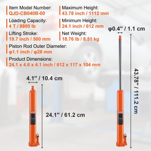 Hydraulic Long Ram Jack 4 Ton Engine Hoist Cylinder with Single Piston Pump