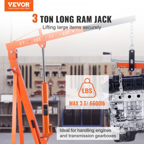 Hydraulic Long Ram Jack 3 Ton Engine Hoist Cylinder with Single Piston Pump