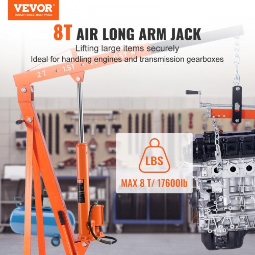 Hydraulic Long Ram Jack 8 Ton Engine Hoist Cylinder with Air Pump and Single