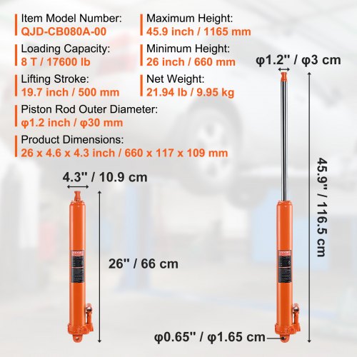 Hydraulic Long Ram Jack 8 Ton Engine Hoist Cylinder with Single Piston Pump