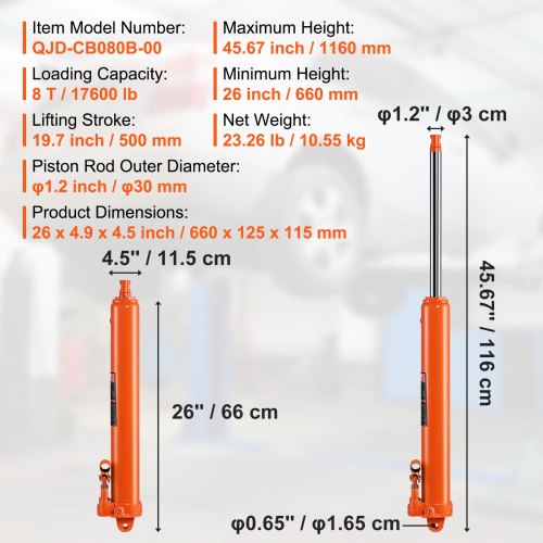 Hydraulic Long Ram Jack 8 Ton Engine Hoist Cylinder with Double Piston Pump