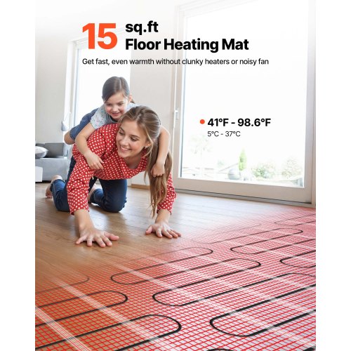 15 sqft SelfAdhesive Mesh Floor Heating Mat System 120V Electric Radiant