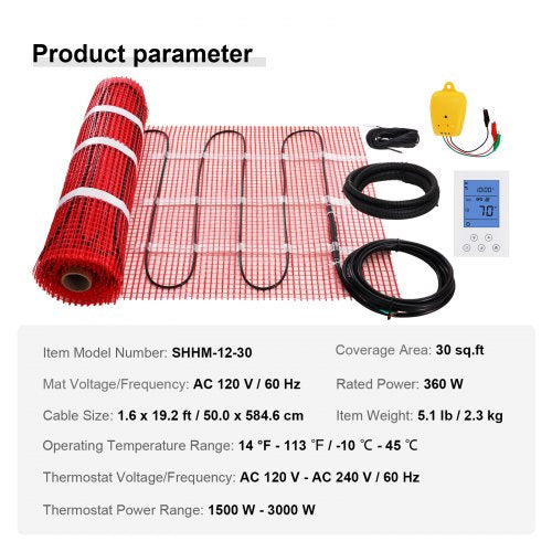 Floor Heating Mat 30 Sqft Electric Radiant InFloor Heated Warm System